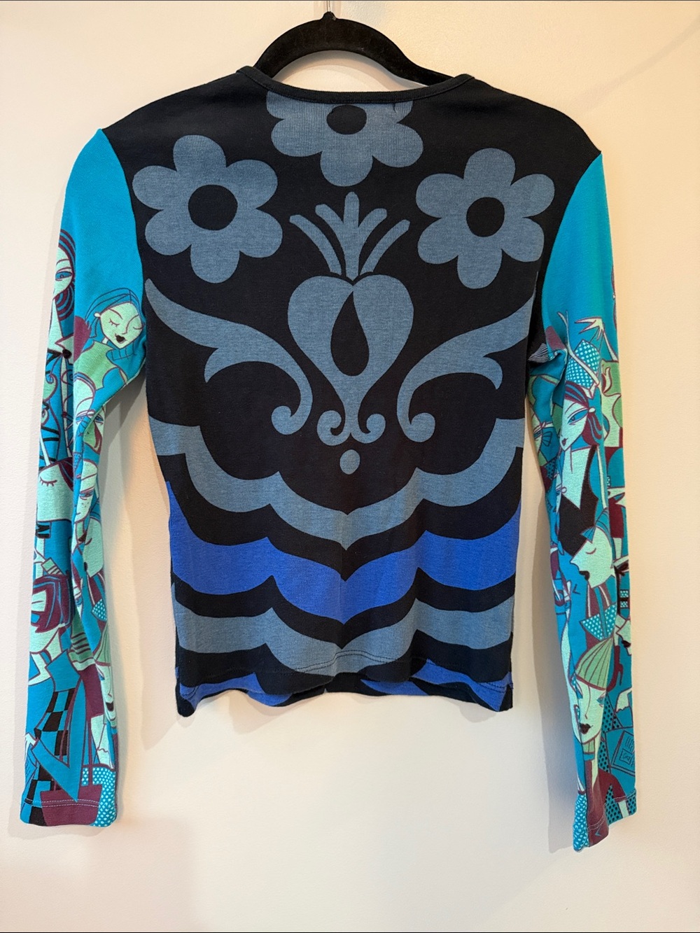 Vintage Y2K Custo Barcelona Graphic Long Sleeve Top Blue 2000s Spain S cotton - Picture 5 of 5